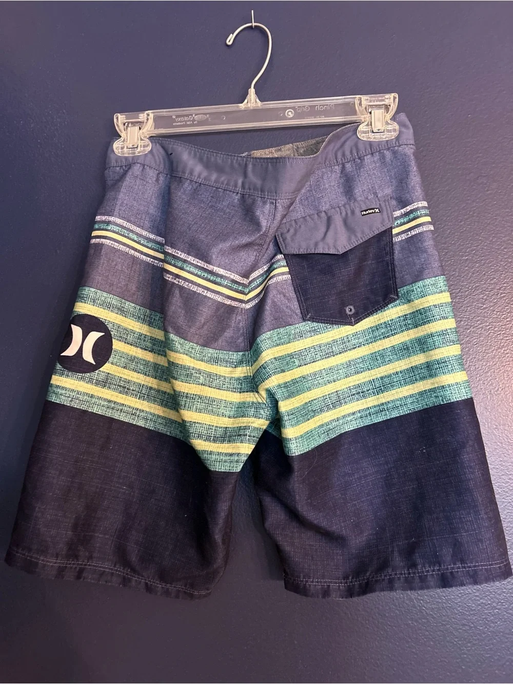 Hurley Navy and Teal Striped Boys' Swim Trunks